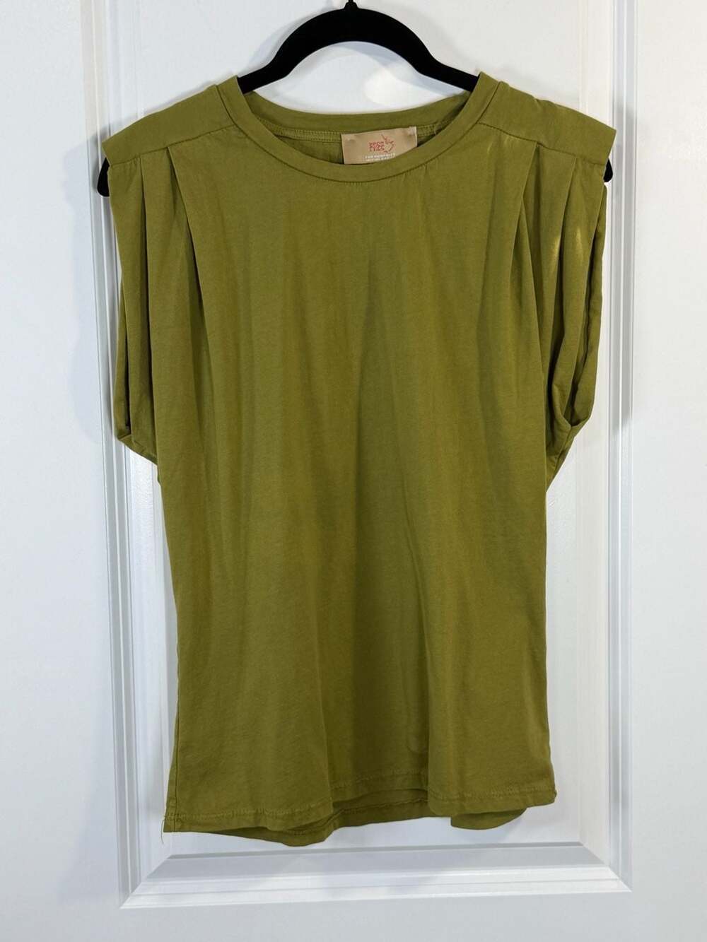 Free For Humanity Olive Green Pleated Shoulder Muscle Tee